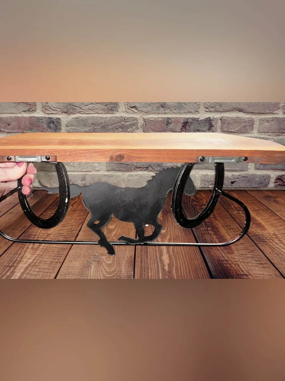 Western Cast Iron Horse & Horse Shoe Towel Rack and Shelf